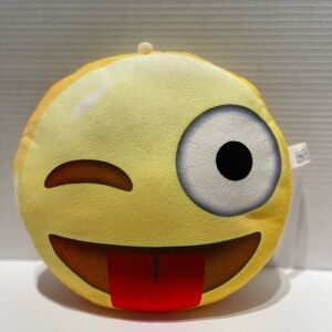 Emoji Winking Face Pillow Yellow and Red Plush Toy Collectible